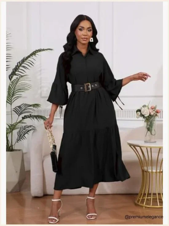 Long Sleeve Maxi Shirt Dress Button Down Loose Fit Swing Party - Picture 4 of 7